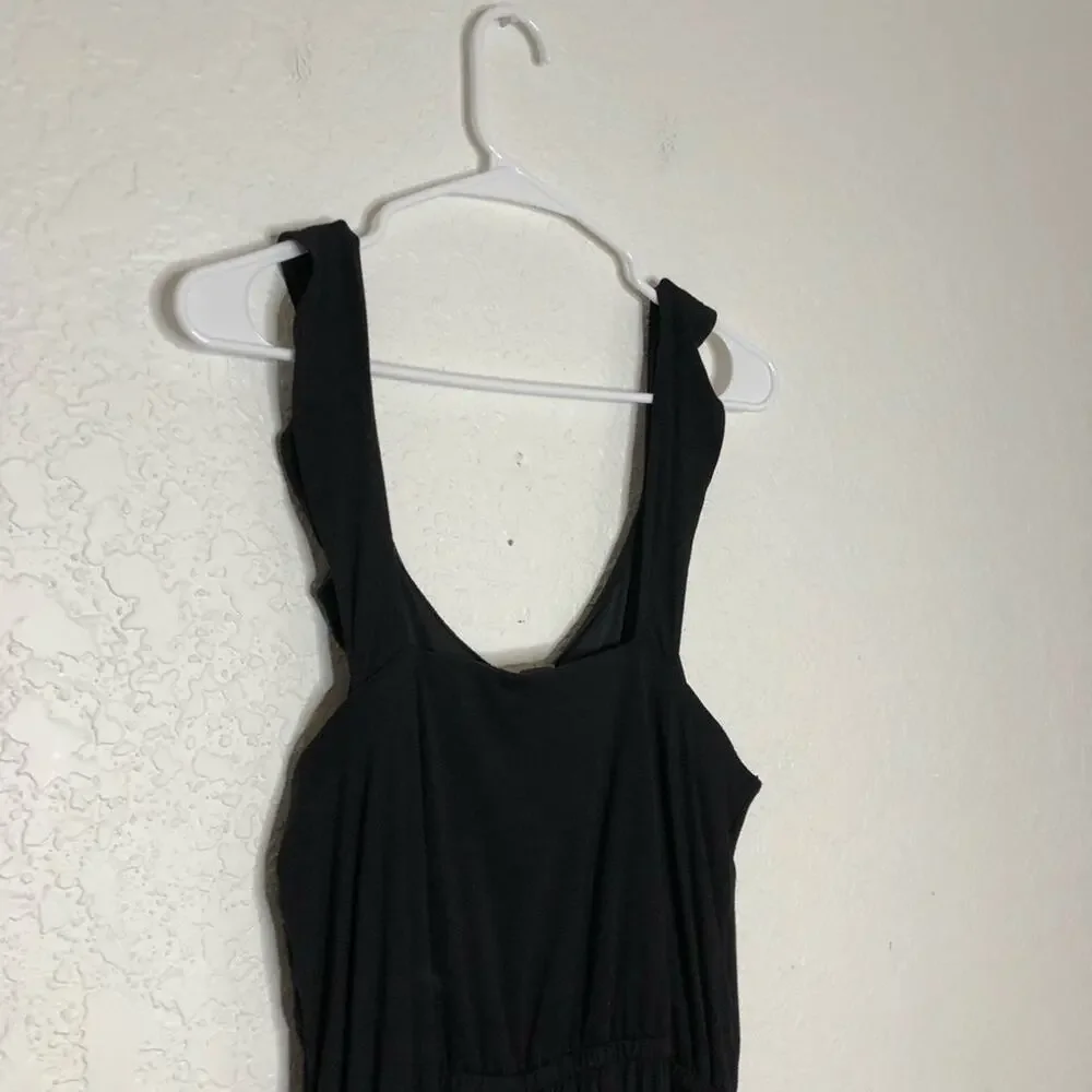 LOFT black ruffle trim wide leg sleeveless jumpsuit size Large